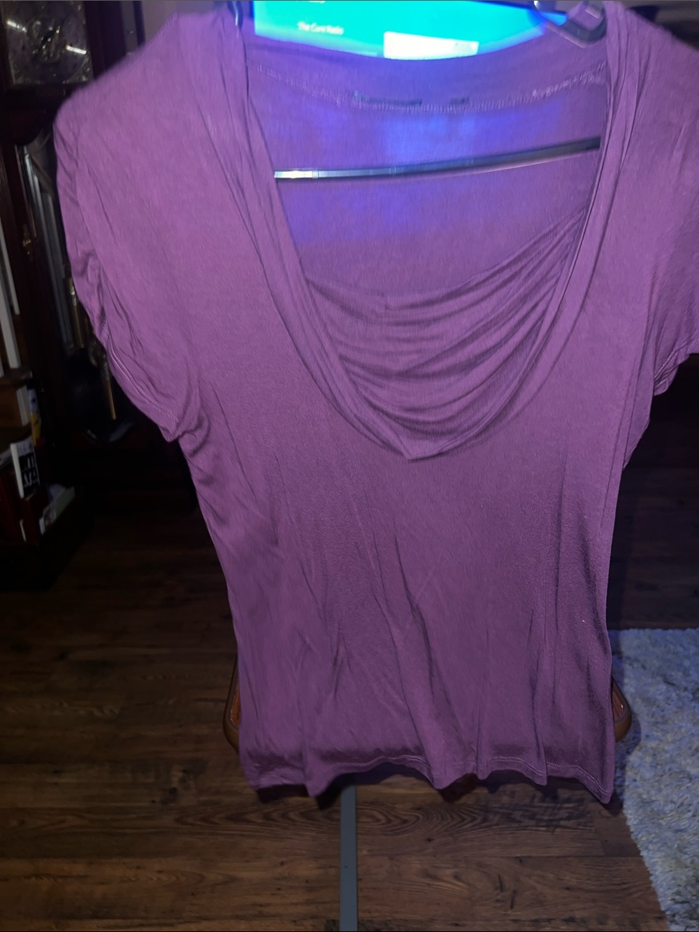 Tahari Purple Draped Cowl Neck Short Sleeve Top Women’s Size Small